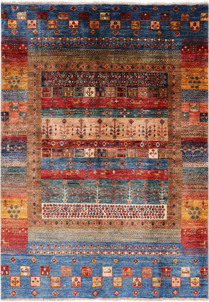 Tribal Persian Gabbeh Handmade Wool Rug - 3' 5" X 4' 11" - Golden Nile