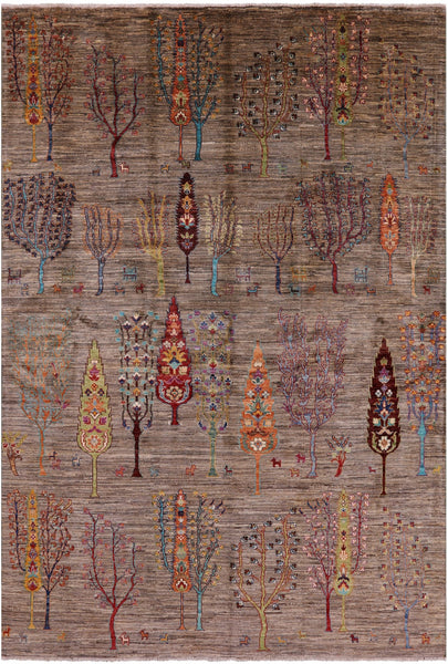 Tribal Persian Gabbeh Hand Knotted Wool Rug - 6' 7" X 9' 8" - Golden Nile