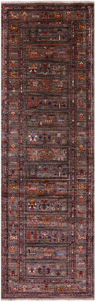 Tribal Persian Gabbeh Hand Knotted Wool Runner Rug - 2' 9" X 8' 8" - Golden Nile