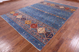 Blue Khorjin Persian Gabbeh Hand Knotted Wool Rug - 7' 11" X 11' 1" - Golden Nile