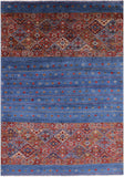 Blue Tribal Khorjin Persian Gabbeh Hand Knotted Wool Rug - 6' 9" X 9' 8" - Golden Nile