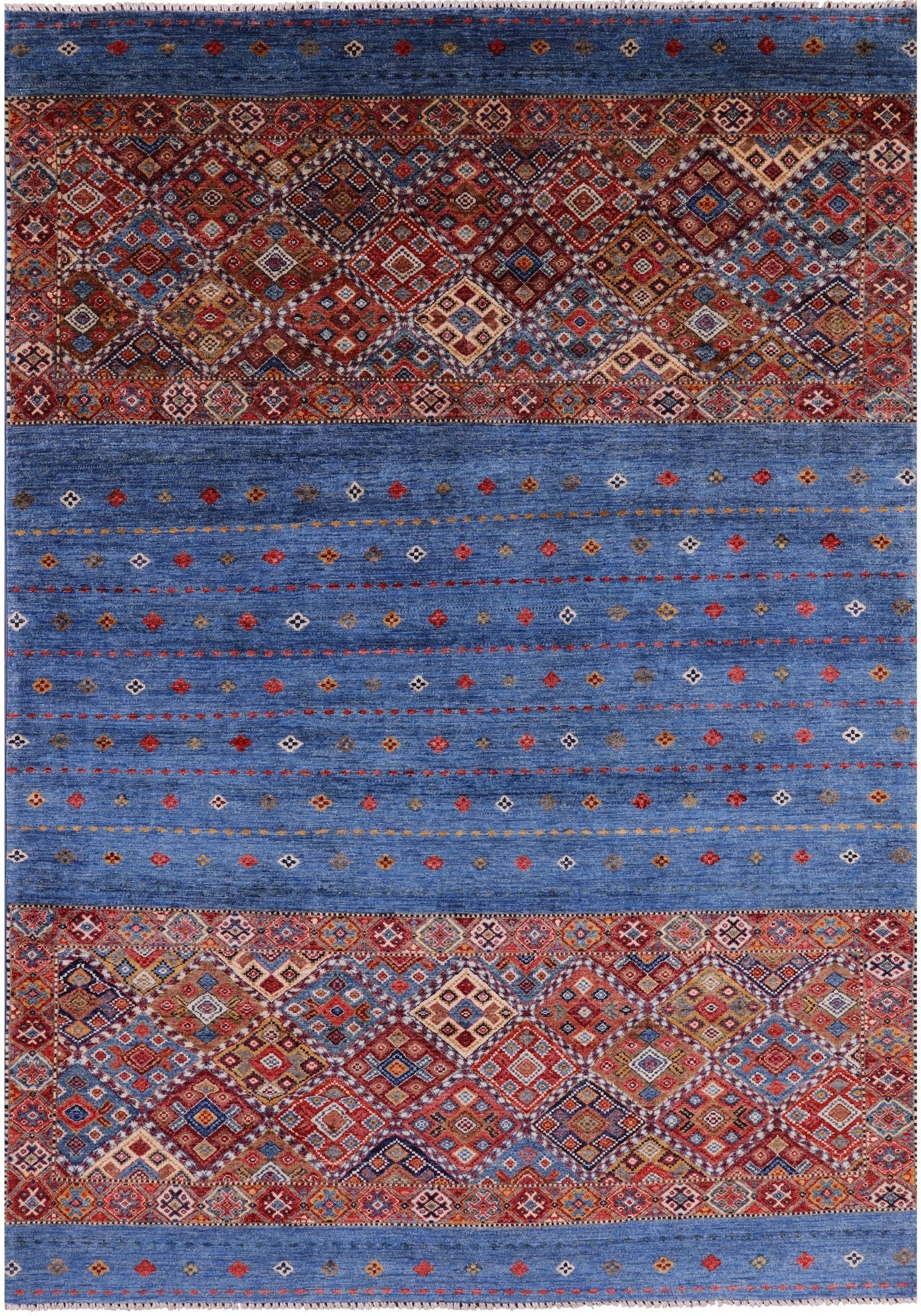Blue Tribal Khorjin Persian Gabbeh Hand Knotted Wool Rug - 6' 9" X 9' 8" - Golden Nile