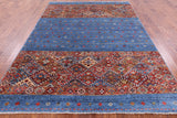 Blue Tribal Khorjin Persian Gabbeh Hand Knotted Wool Rug - 6' 9" X 9' 8" - Golden Nile