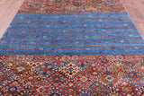 Blue Tribal Khorjin Persian Gabbeh Hand Knotted Wool Rug - 6' 9" X 9' 8" - Golden Nile