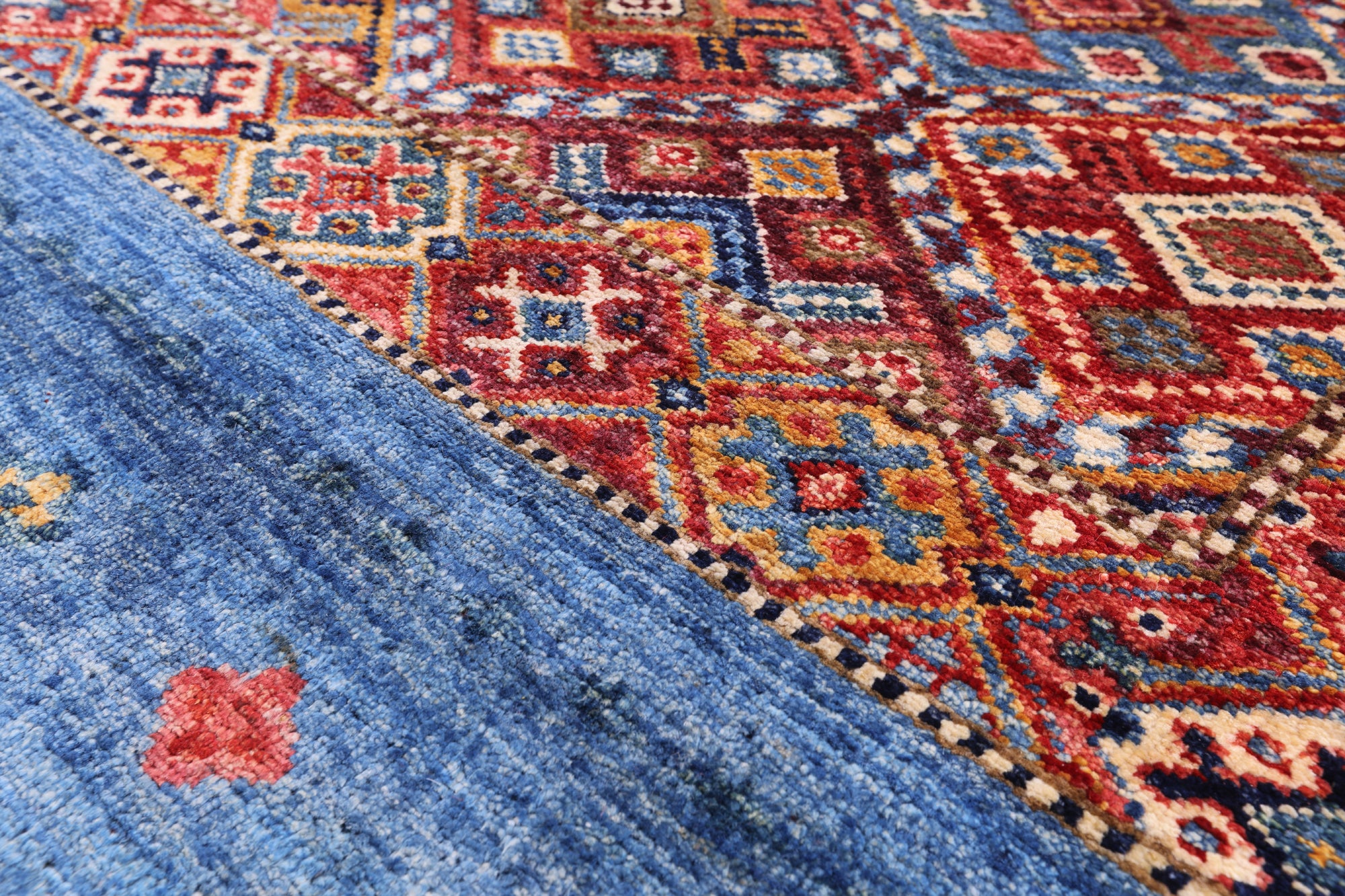 Blue Tribal Khorjin Persian Gabbeh Hand Knotted Wool Rug - 6' 9" X 9' 8" - Golden Nile