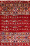 Red Tribal Khorjin Persian Gabbeh Hand Knotted Wool Rug - 6' 7" X 10' 0" - Golden Nile