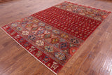 Red Tribal Khorjin Persian Gabbeh Hand Knotted Wool Rug - 6' 7" X 10' 0" - Golden Nile