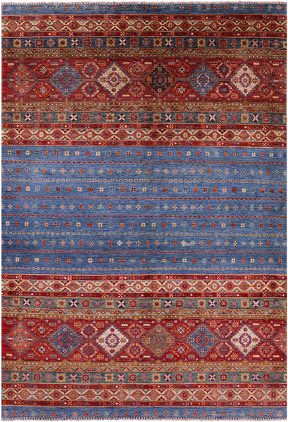 Blue Khorjin Persian Gabbeh Handmade Wool Rug - 6' 8" X 9' 7" - Golden Nile