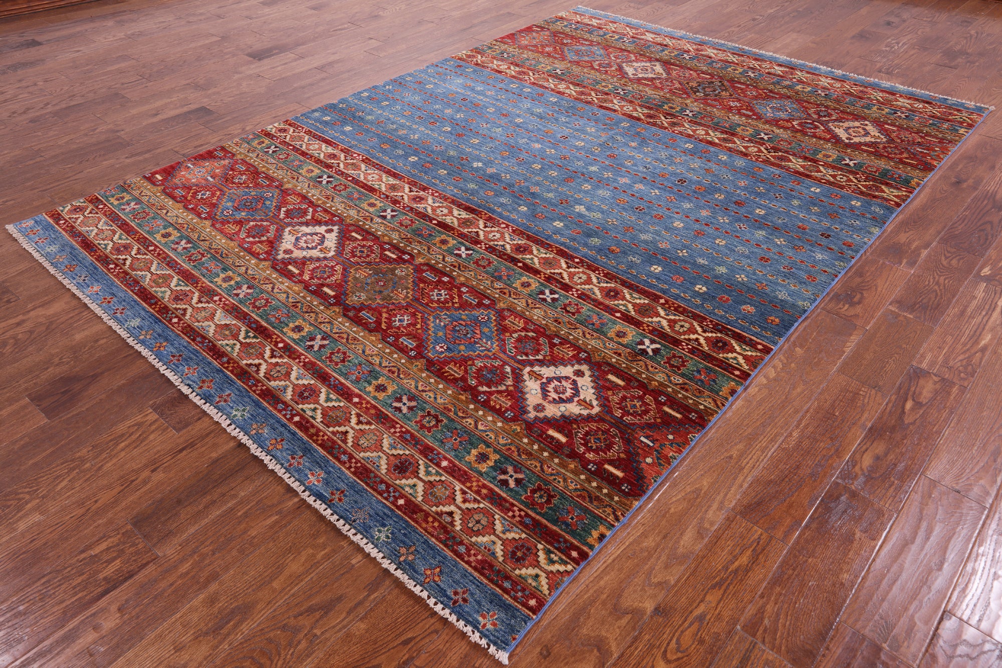 Blue Khorjin Persian Gabbeh Handmade Wool Rug - 6' 8" X 9' 7" - Golden Nile