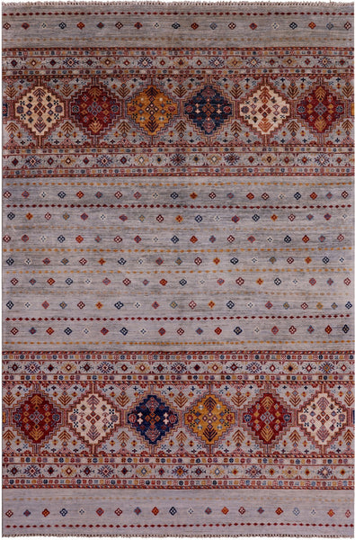 Khorjin Persian Gabbeh Hand Knotted Wool Rug - 6' 6" X 9' 8" - Golden Nile