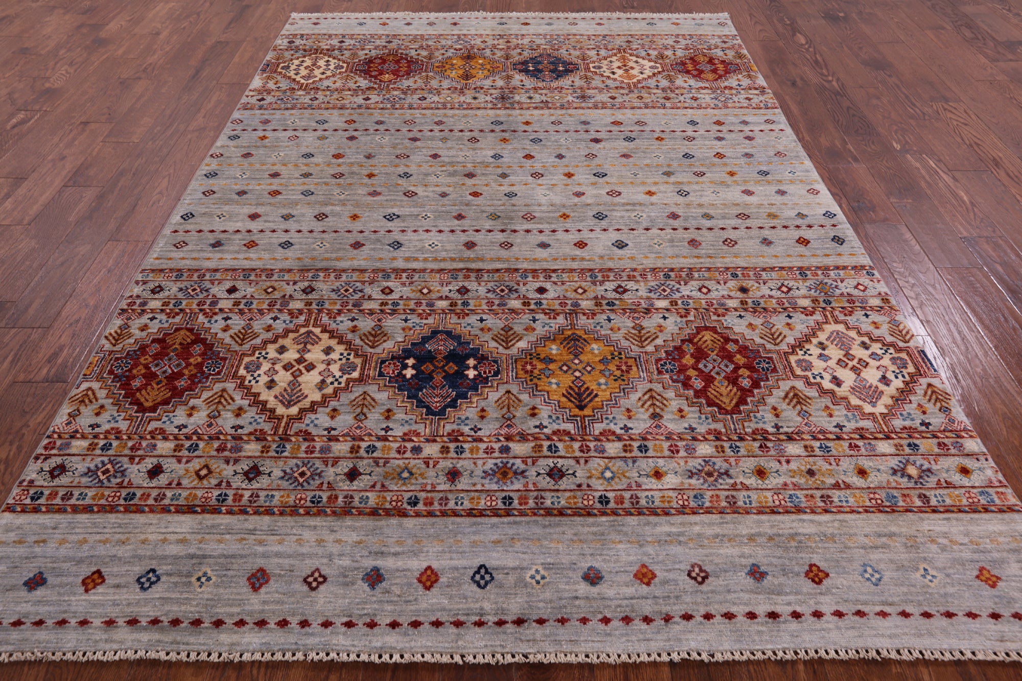 Khorjin Persian Gabbeh Hand Knotted Wool Rug - 6' 6" X 9' 8" - Golden Nile