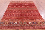 Red Khorjin Persian Gabbeh Handmade Wool Rug - 5' 10" X 7' 10" - Golden Nile