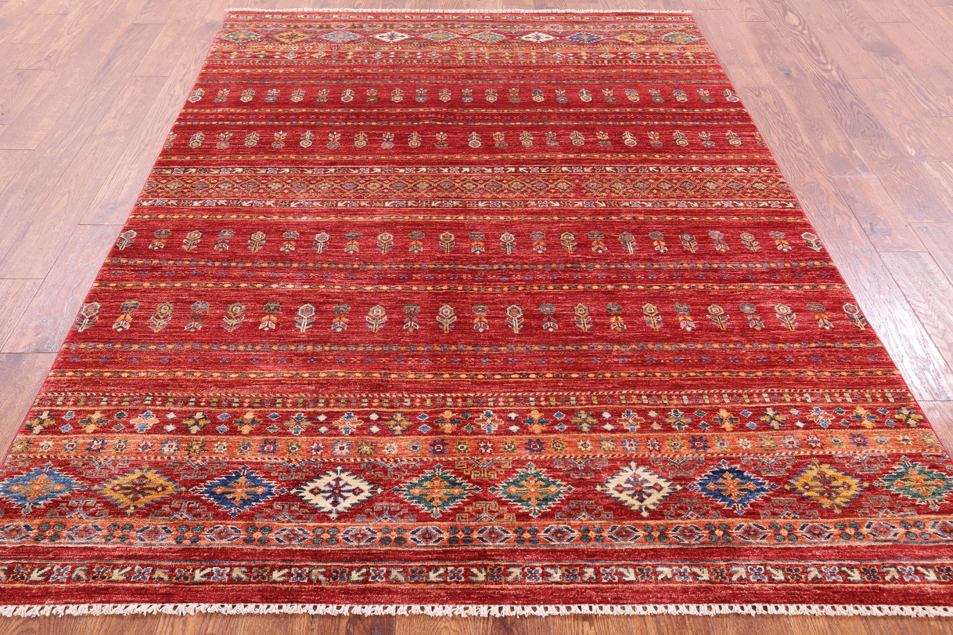 Red Khorjin Persian Gabbeh Handmade Wool Rug - 5' 10" X 7' 10" - Golden Nile