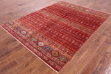 Red Khorjin Persian Gabbeh Handmade Wool Rug - 5' 10" X 7' 10" - Golden Nile