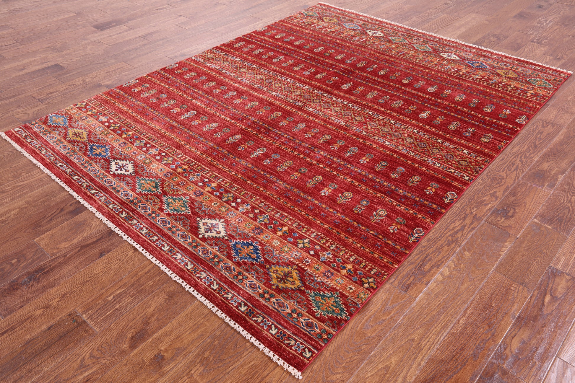 Red Khorjin Persian Gabbeh Handmade Wool Rug - 5' 10" X 7' 10" - Golden Nile