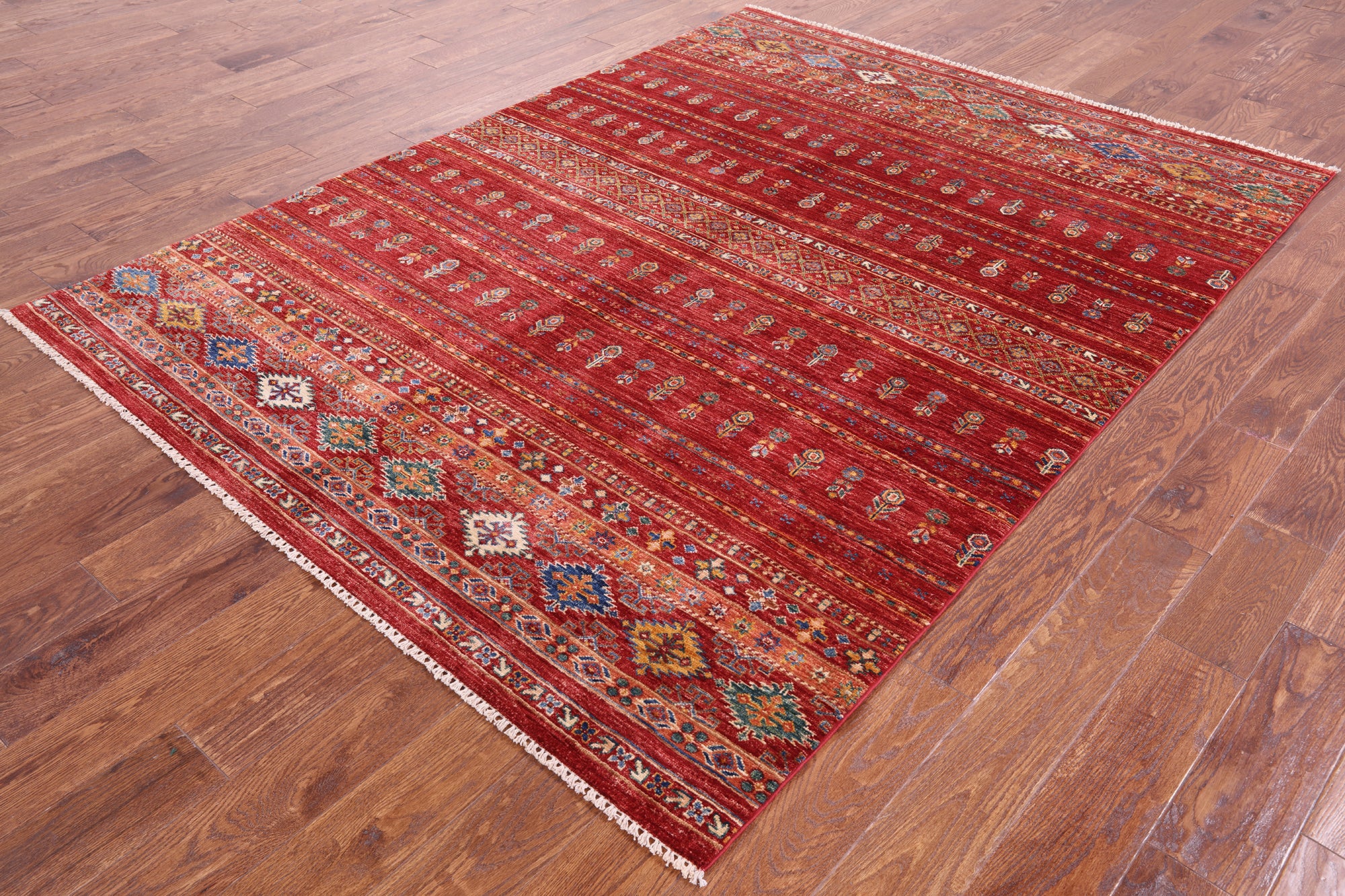 Red Khorjin Persian Gabbeh Handmade Wool Rug - 5' 10" X 7' 10" - Golden Nile