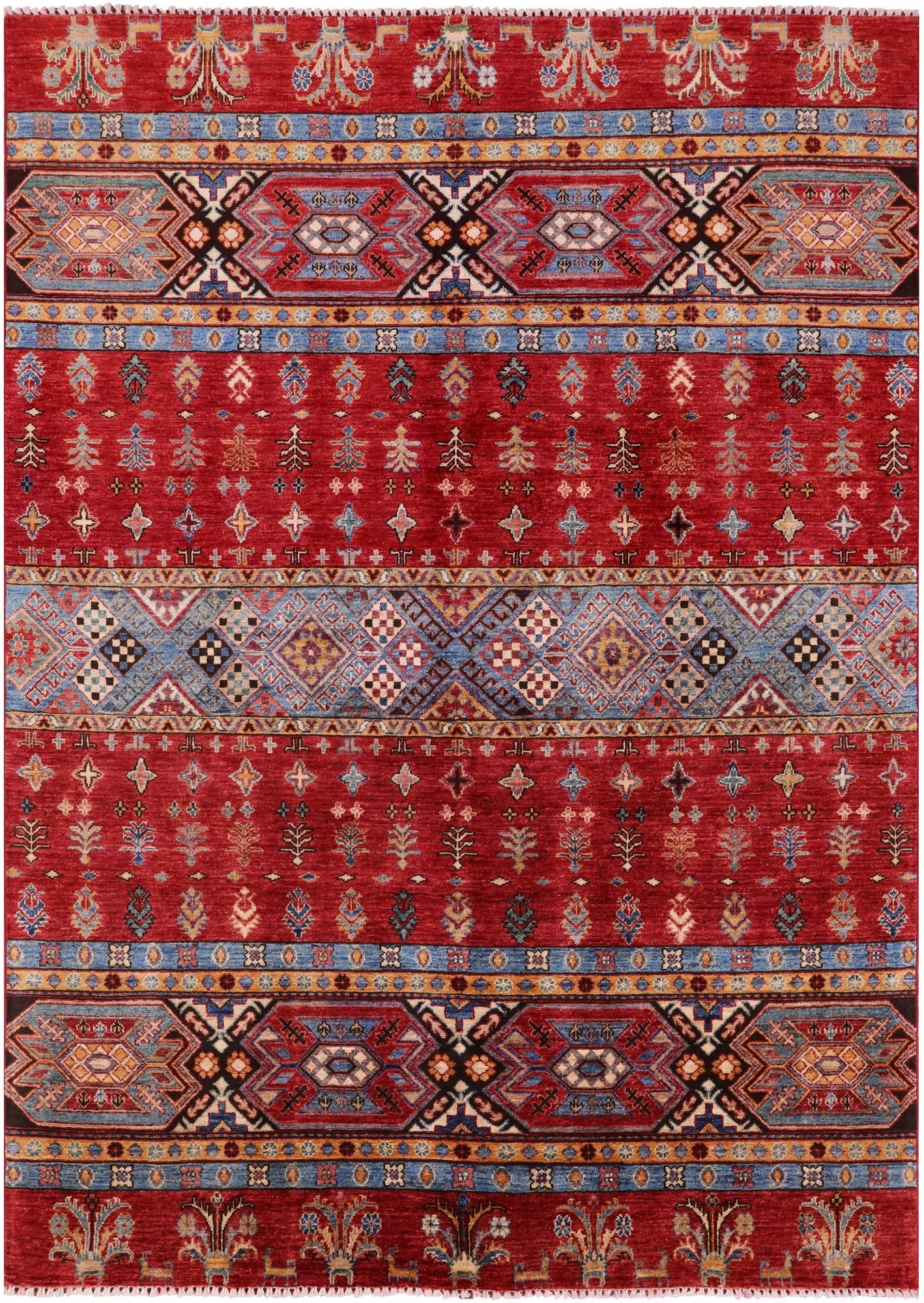 Red Tribal Khorjin Persian Gabbeh Hand Knotted Wool Rug - 5' 6" X 7' 9" - Golden Nile