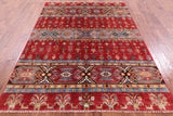 Red Tribal Khorjin Persian Gabbeh Hand Knotted Wool Rug - 5' 6" X 7' 9" - Golden Nile