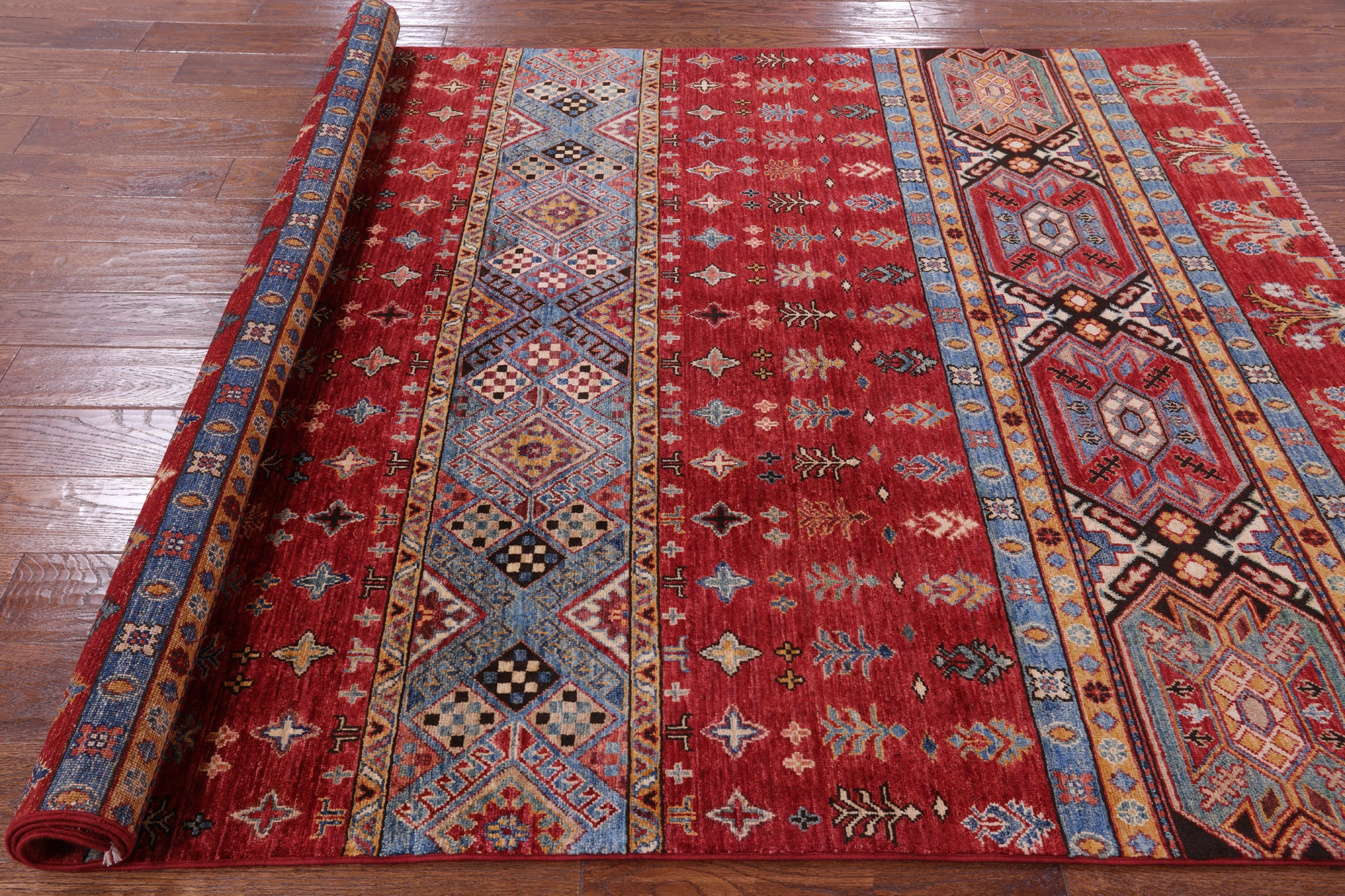 Red Tribal Khorjin Persian Gabbeh Hand Knotted Wool Rug - 5' 6" X 7' 9" - Golden Nile