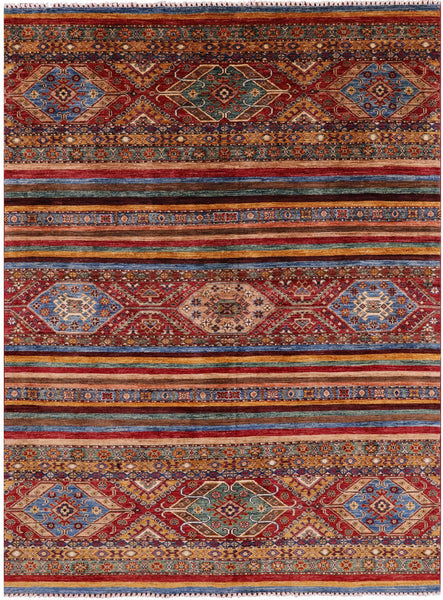 Tribal Khorjin Persian Gabbeh Handmade Wool Rug - 5' 8" X 7' 8" - Golden Nile