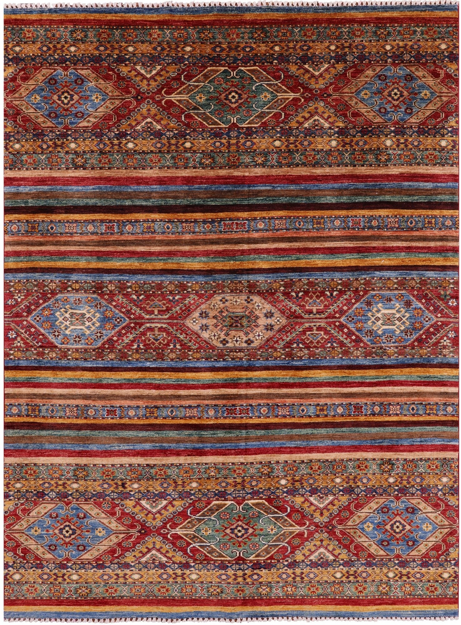 Tribal Khorjin Persian Gabbeh Handmade Wool Rug - 5' 8" X 7' 8" - Golden Nile