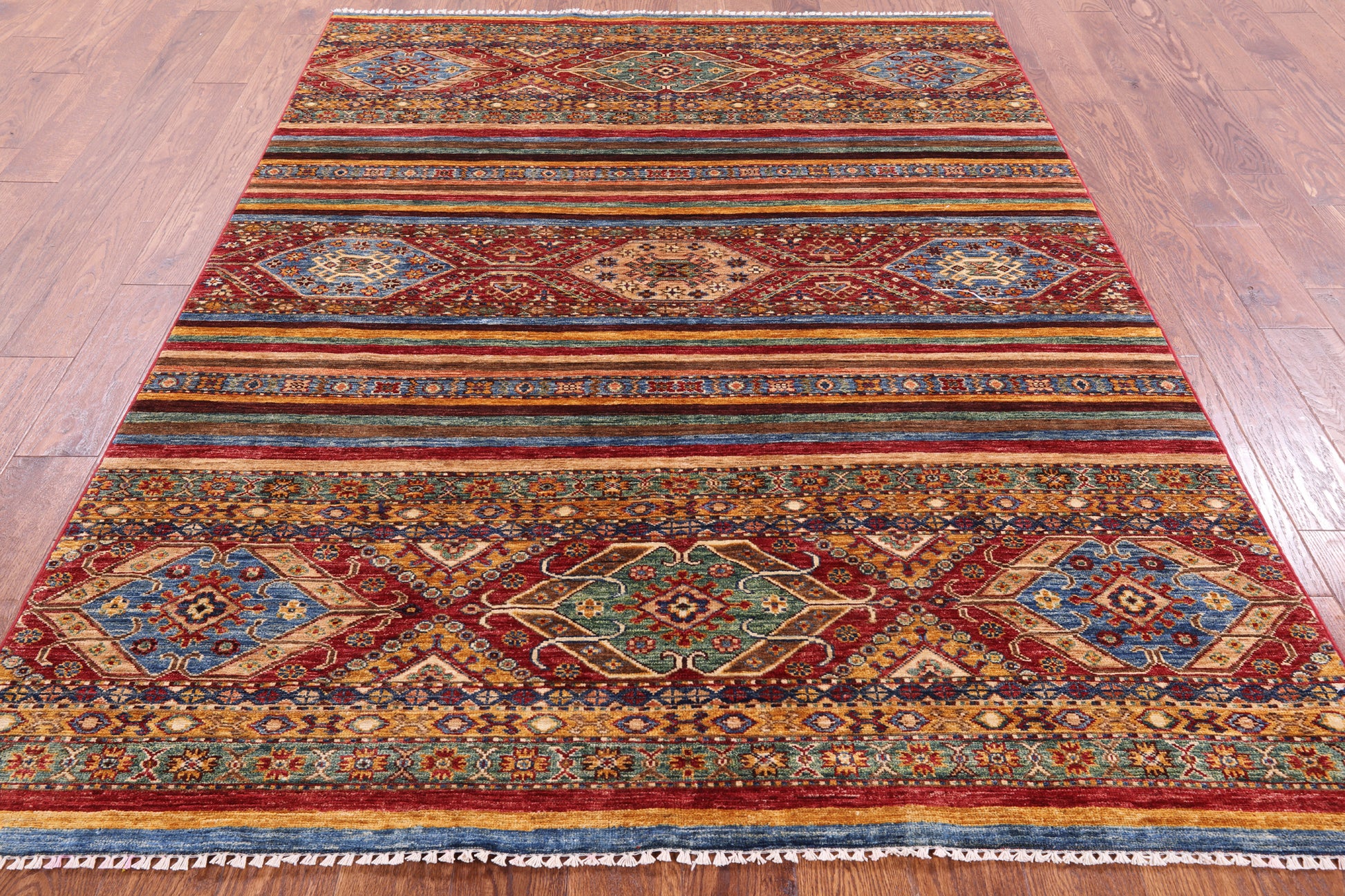 Tribal Khorjin Persian Gabbeh Handmade Wool Rug - 5' 8" X 7' 8" - Golden Nile