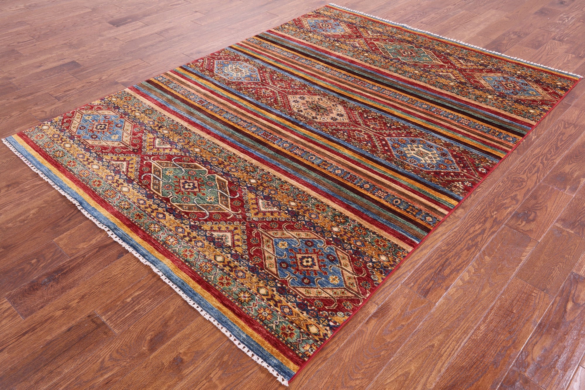 Tribal Khorjin Persian Gabbeh Handmade Wool Rug - 5' 8" X 7' 8" - Golden Nile