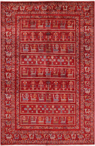 Tribal Persian Gabbeh Handmade Wool Rug - 5' 10" X 8' 10" - Golden Nile