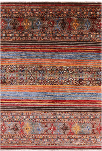 Khorjin Persian Gabbeh Handmade Wool Rug - 5' 6" X 7' 11" - Golden Nile