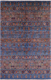 Blue Tribal Persian Gabbeh Hand Knotted Wool Rug - 5' 6" X 8' 5" - Golden Nile