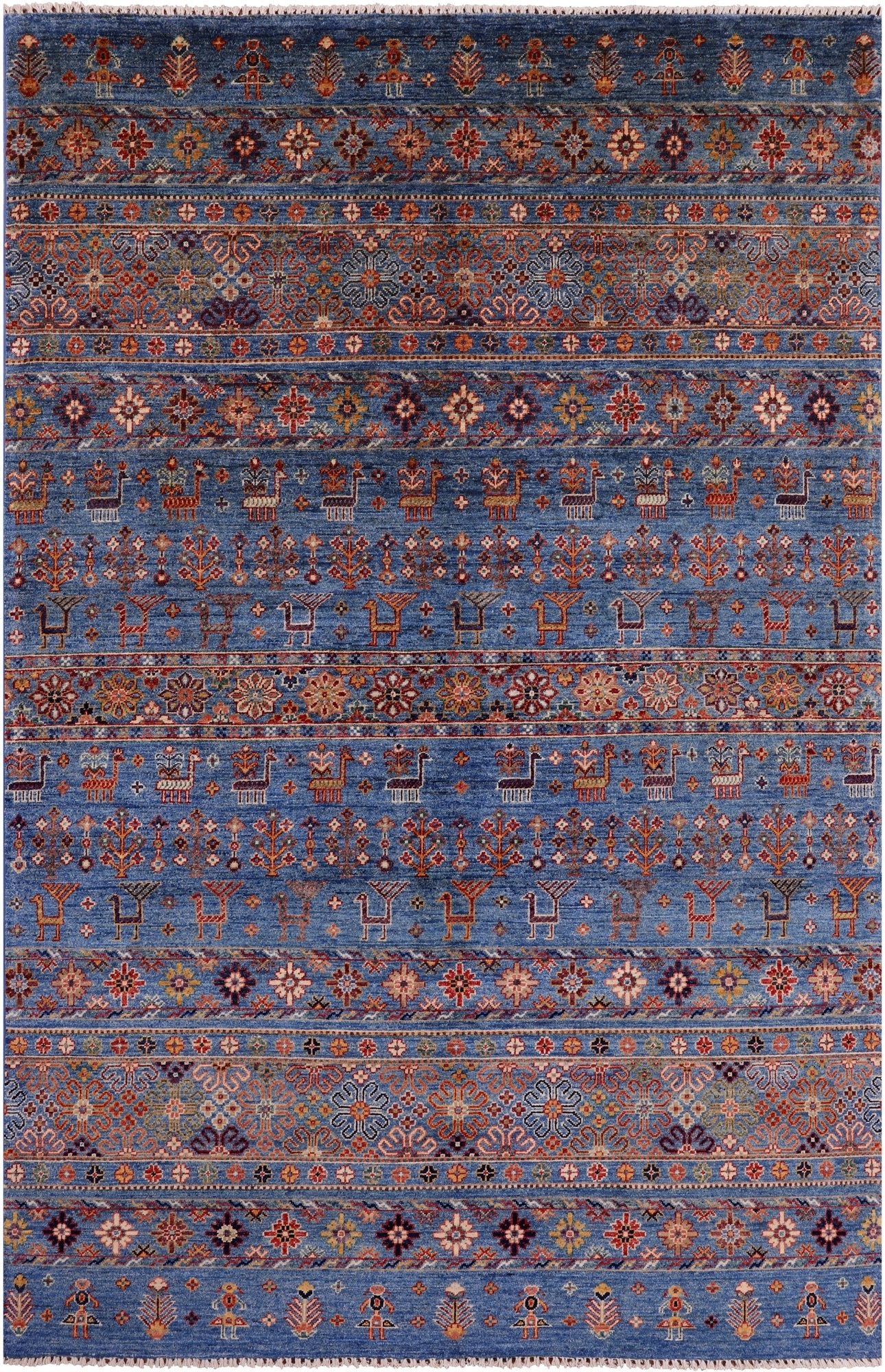 Blue Tribal Persian Gabbeh Hand Knotted Wool Rug - 5' 6" X 8' 5" - Golden Nile