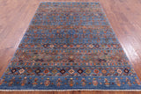 Blue Tribal Persian Gabbeh Hand Knotted Wool Rug - 5' 6" X 8' 5" - Golden Nile