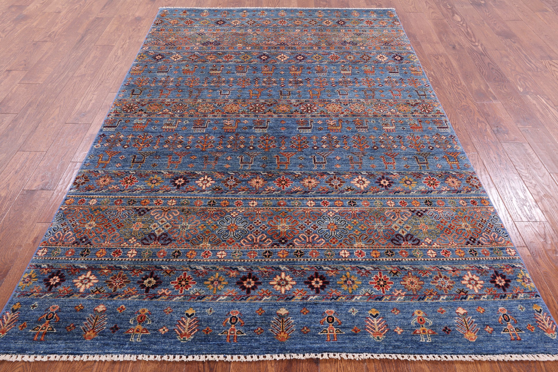 Blue Tribal Persian Gabbeh Hand Knotted Wool Rug - 5' 6" X 8' 5" - Golden Nile