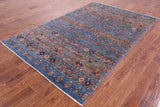 Blue Tribal Persian Gabbeh Hand Knotted Wool Rug - 5' 6" X 8' 5" - Golden Nile