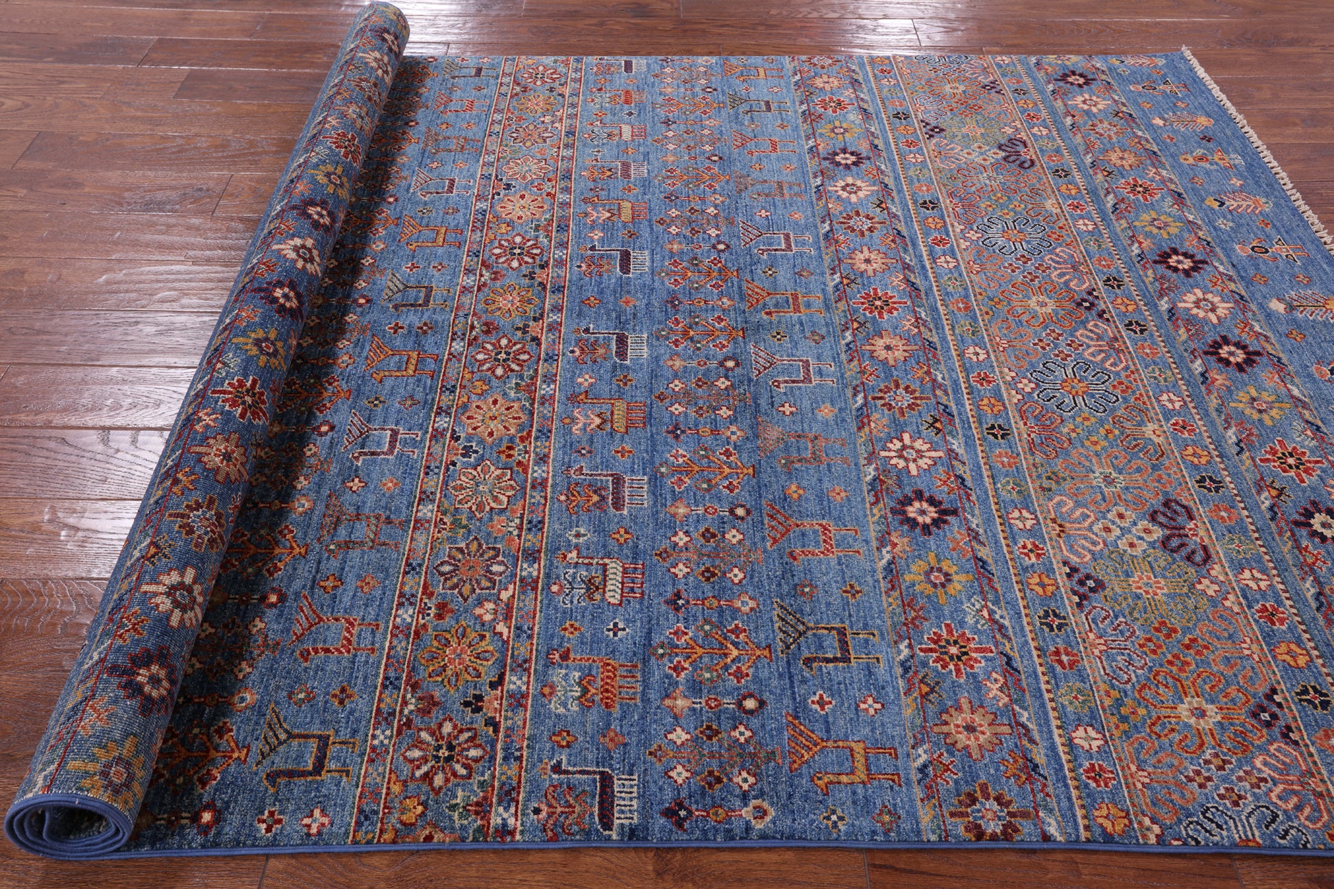 Blue Tribal Persian Gabbeh Hand Knotted Wool Rug - 5' 6" X 8' 5" - Golden Nile