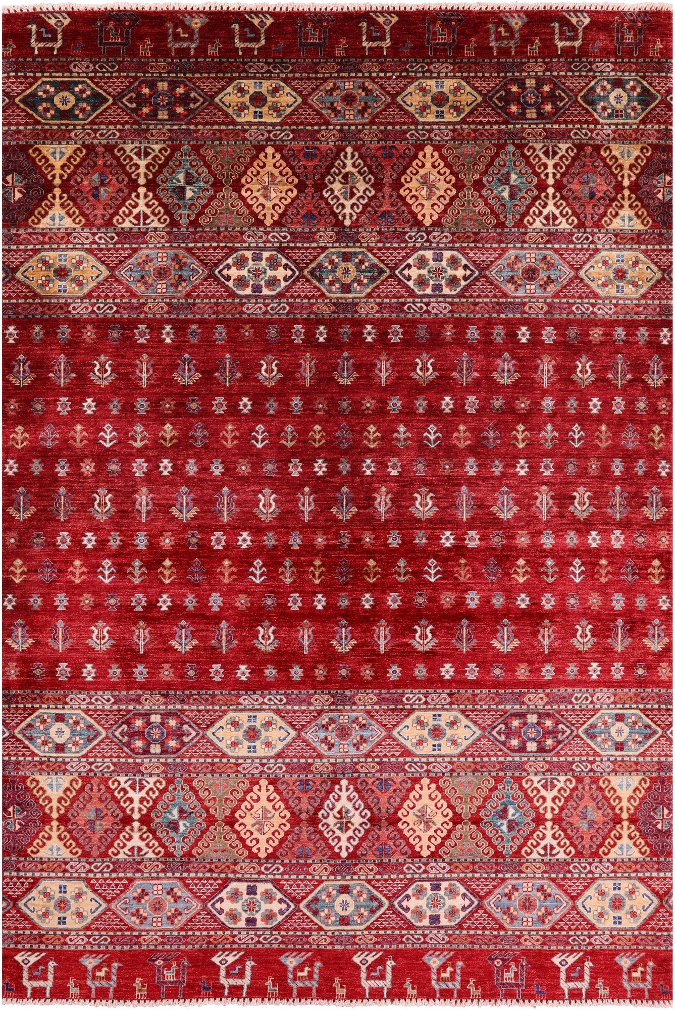 Red Tribal Persian Gabbeh Hand Knotted Wool Rug - 6' 6" X 9' 9" - Golden Nile