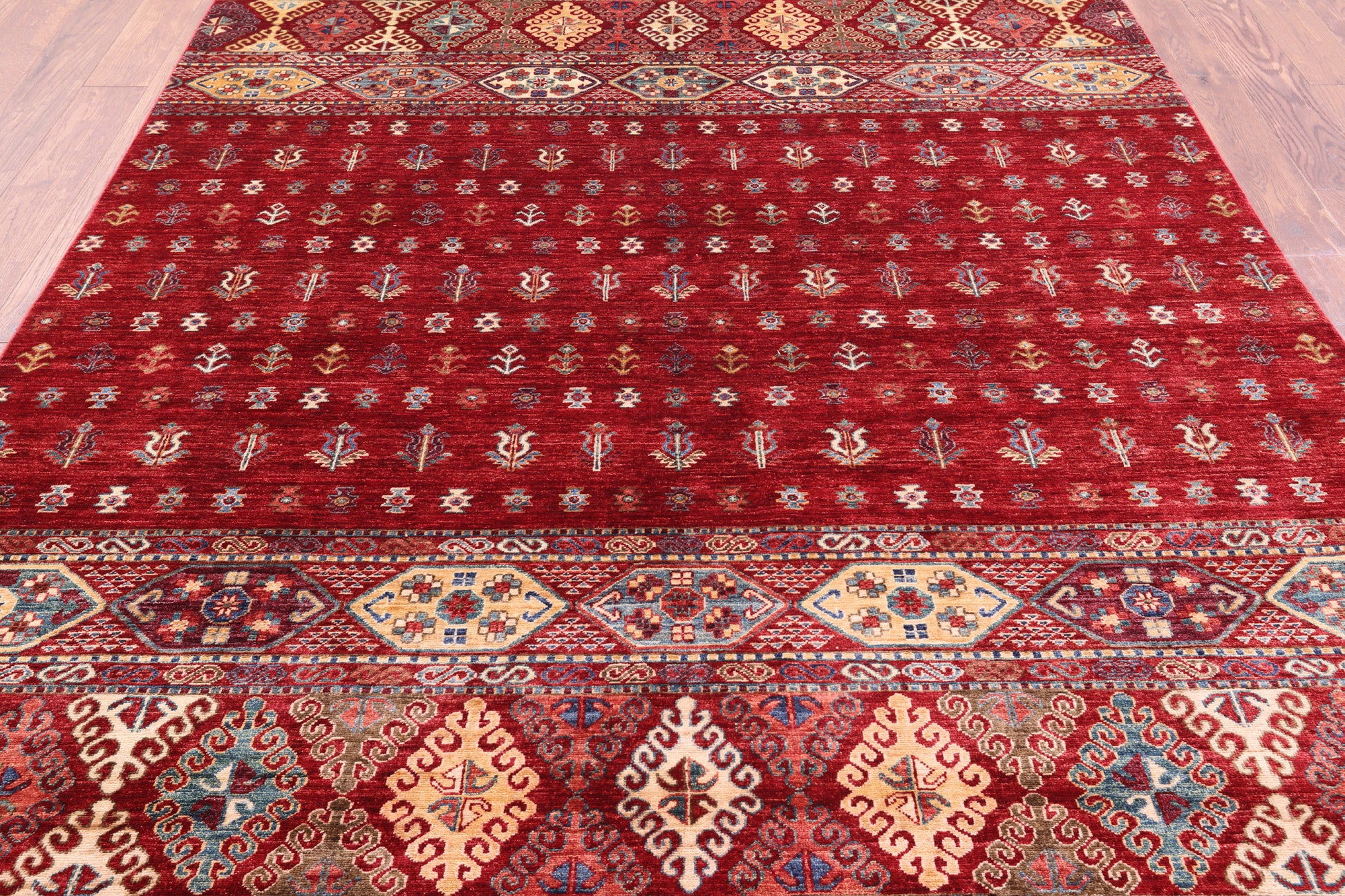 Red Tribal Persian Gabbeh Hand Knotted Wool Rug - 6' 6" X 9' 9" - Golden Nile