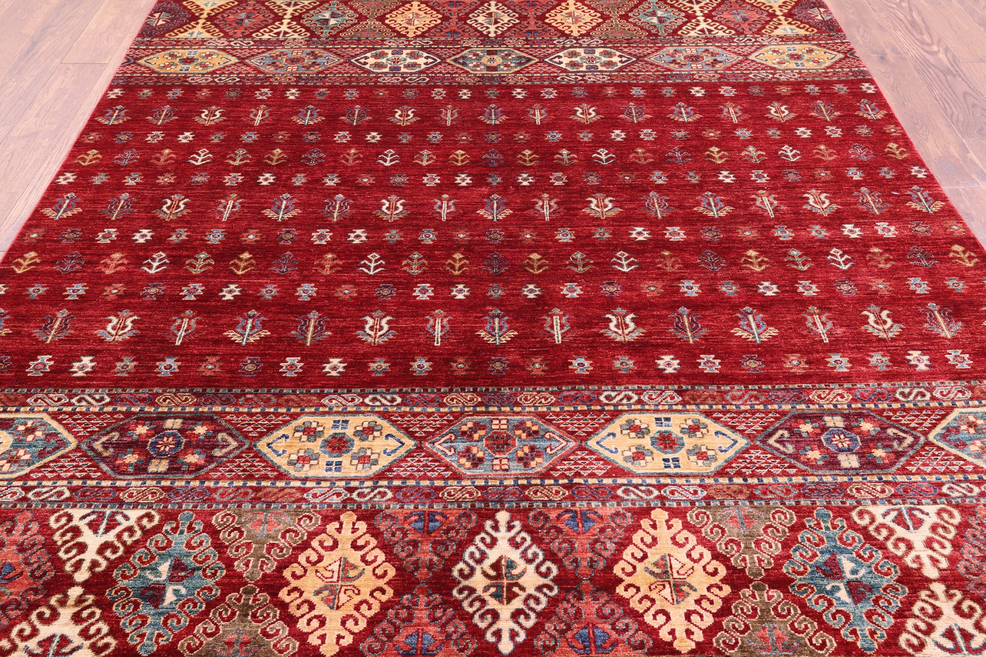 Red Tribal Persian Gabbeh Hand Knotted Wool Rug - 6' 6" X 9' 9" - Golden Nile