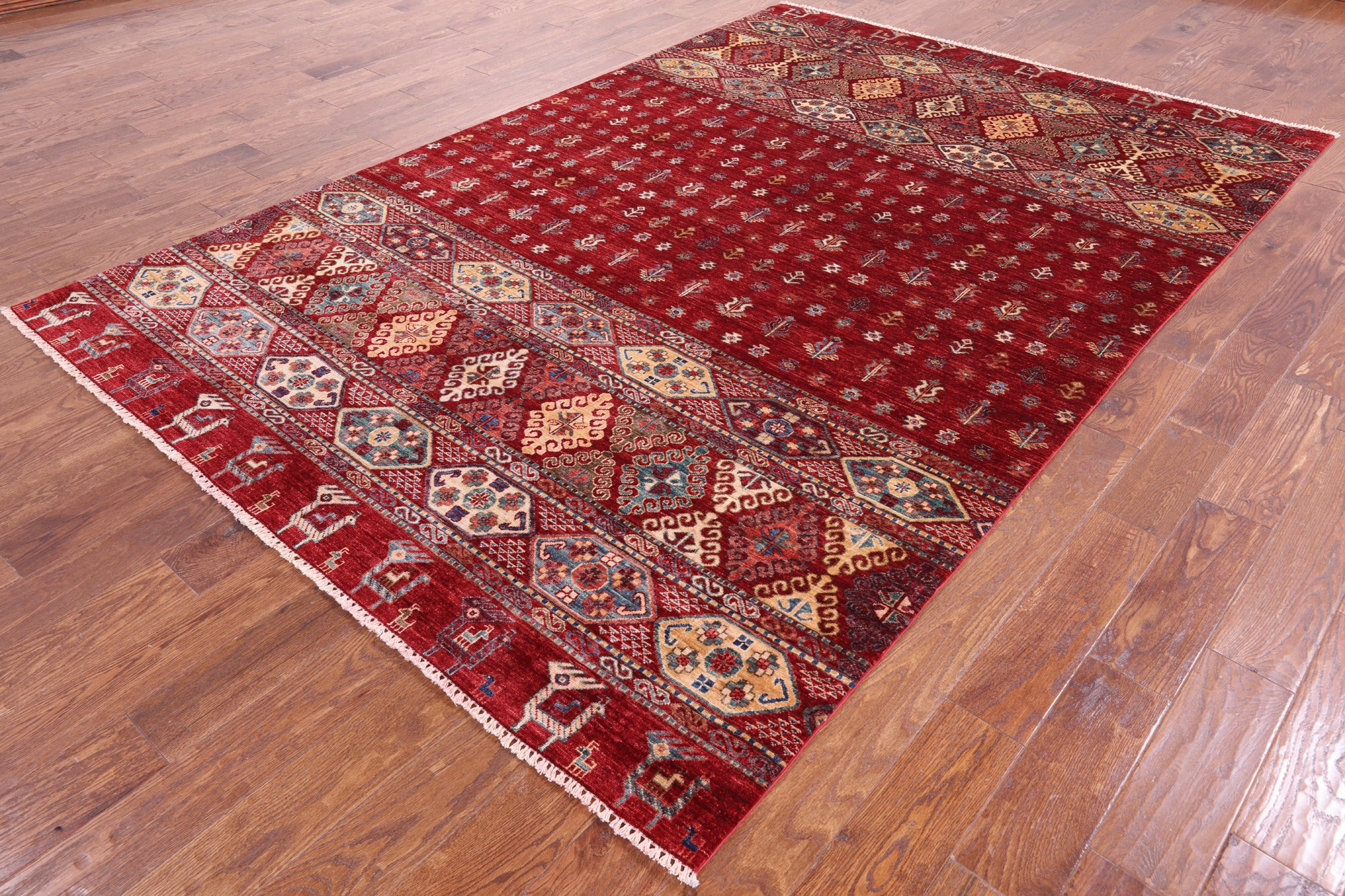 Red Tribal Persian Gabbeh Hand Knotted Wool Rug - 6' 6" X 9' 9" - Golden Nile