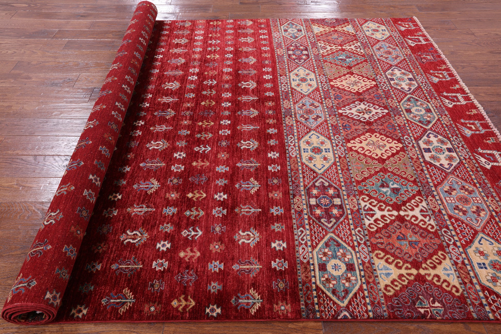 Red Tribal Persian Gabbeh Hand Knotted Wool Rug - 6' 6" X 9' 9" - Golden Nile
