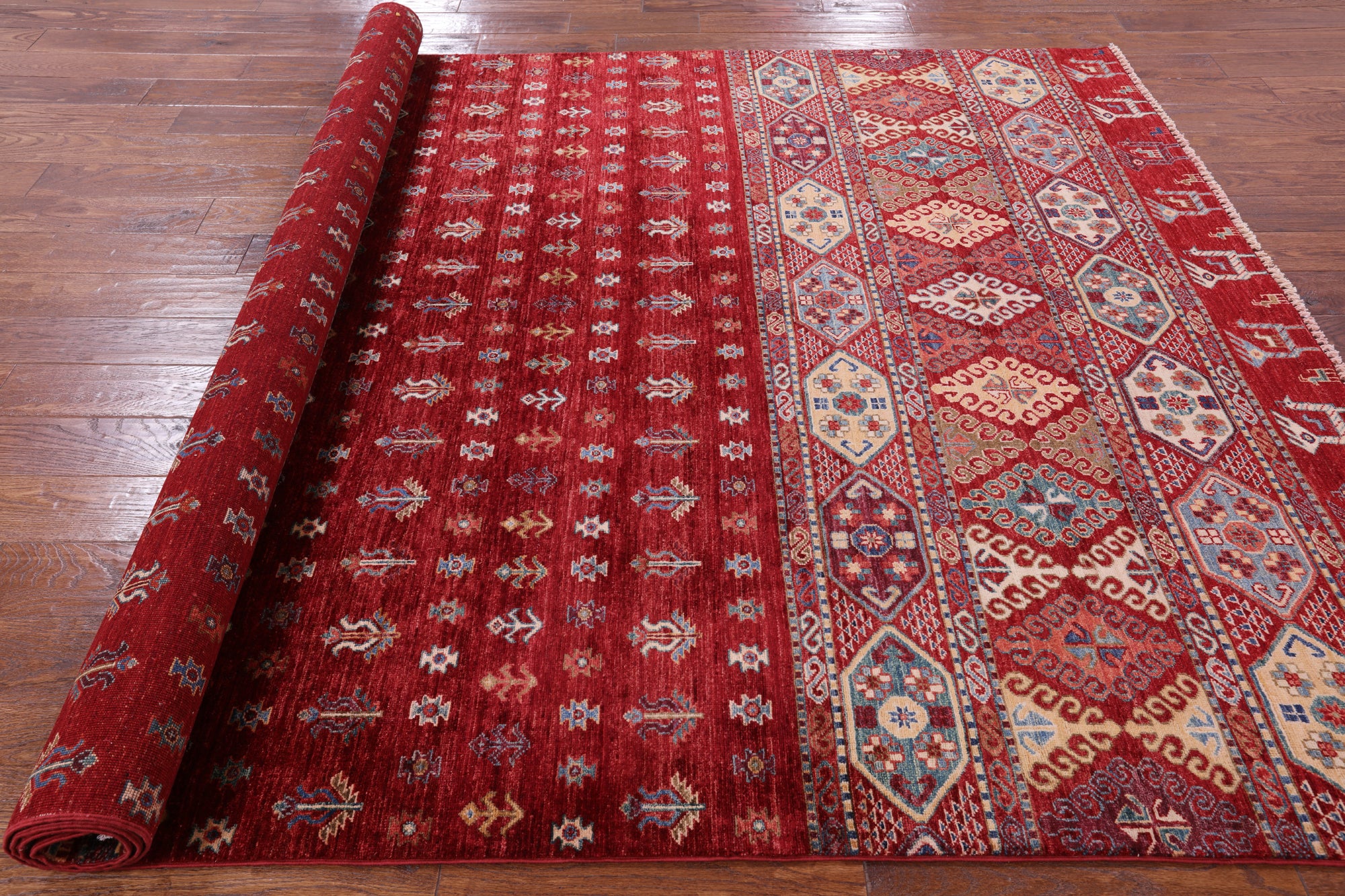 Red Tribal Persian Gabbeh Hand Knotted Wool Rug - 6' 6" X 9' 9" - Golden Nile