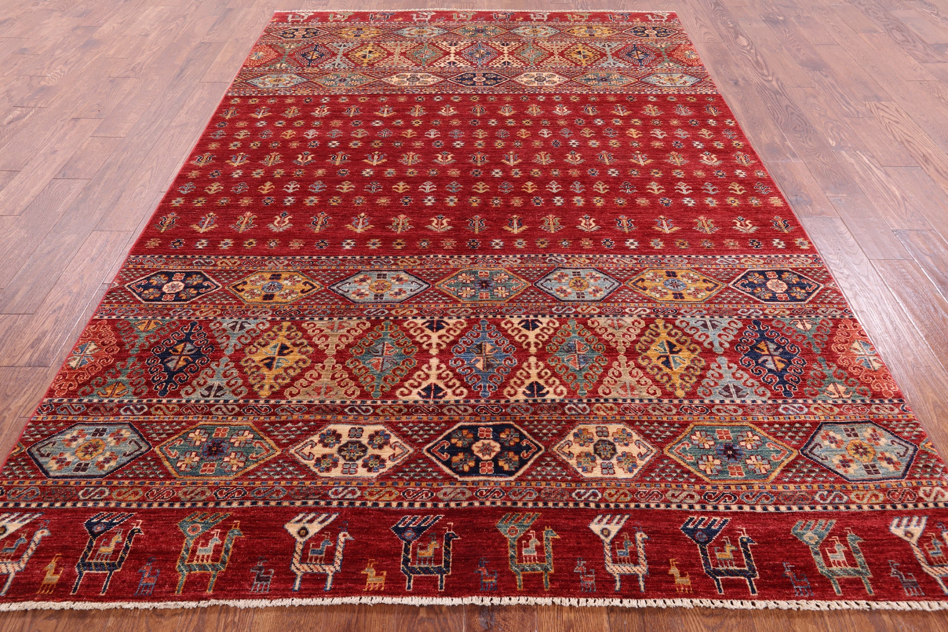 Red Tribal Persian Gabbeh Hand Knotted Wool Rug - 6' 7" X 9' 9" - Golden Nile