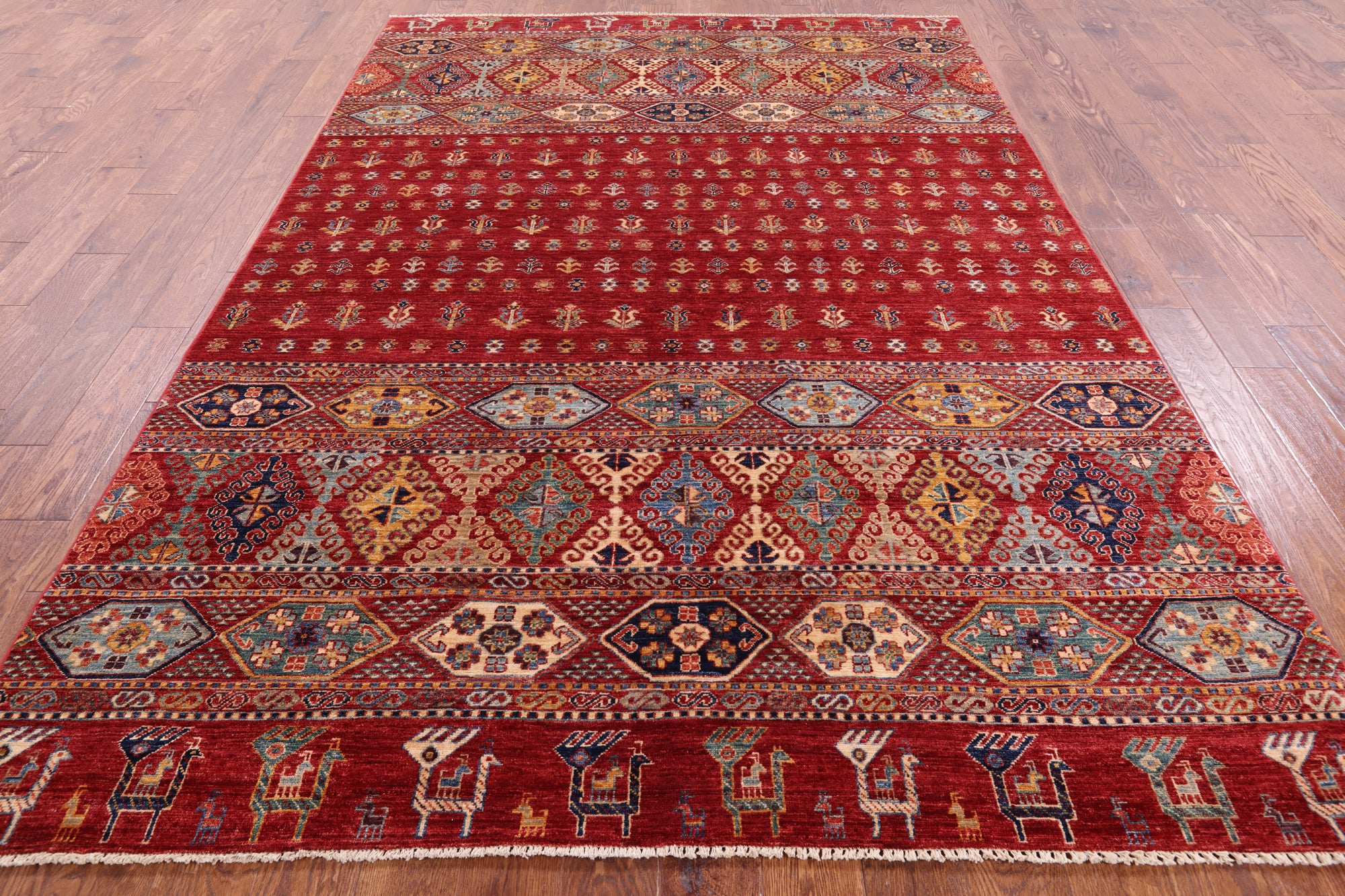 Red Tribal Persian Gabbeh Hand Knotted Wool Rug - 6' 7" X 9' 9" - Golden Nile