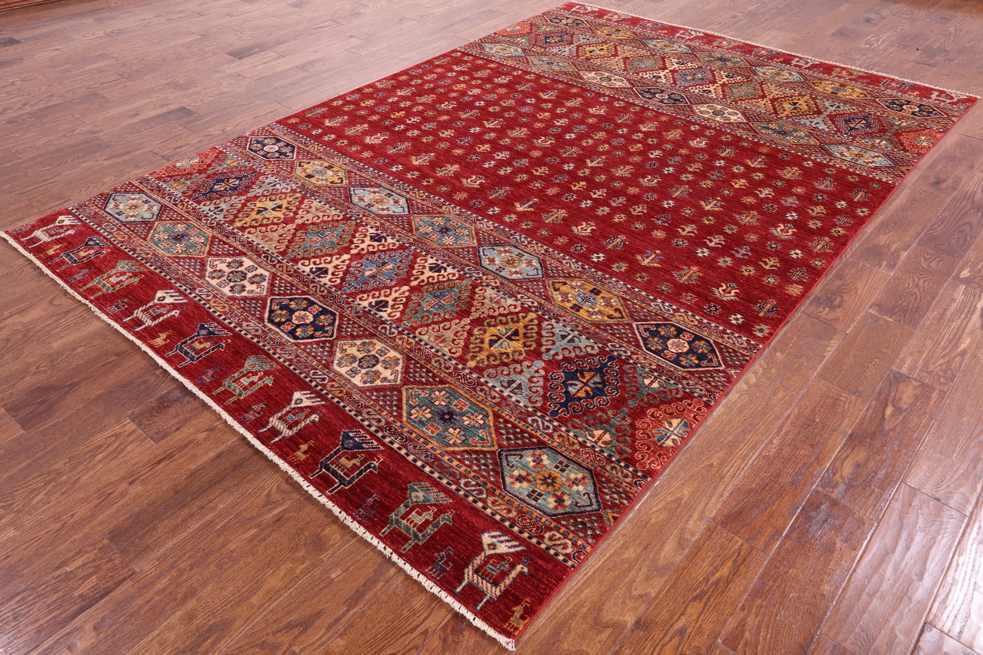 Red Tribal Persian Gabbeh Hand Knotted Wool Rug - 6' 7" X 9' 9" - Golden Nile
