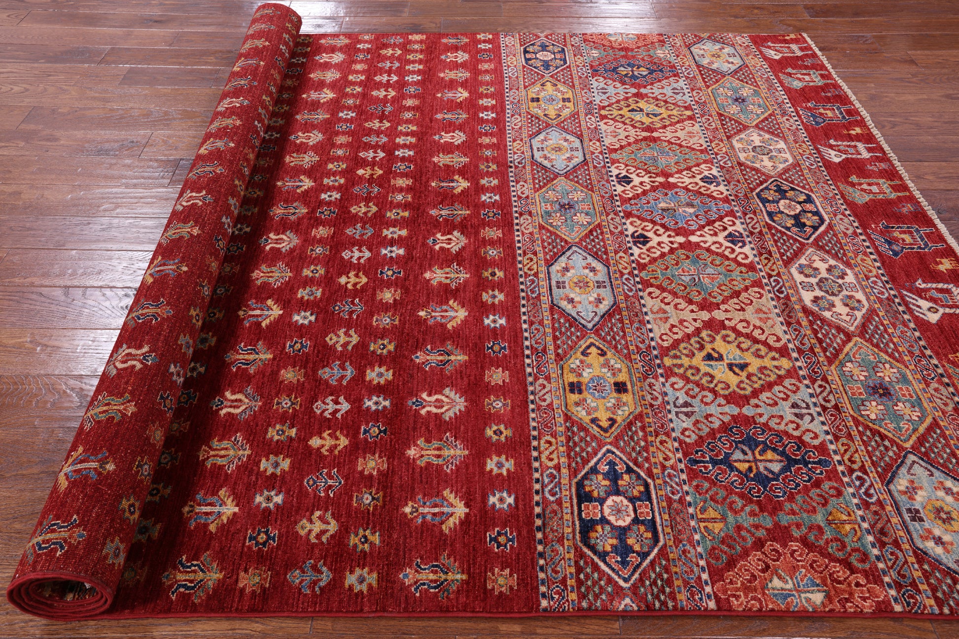 Red Tribal Persian Gabbeh Hand Knotted Wool Rug - 6' 7" X 9' 9" - Golden Nile