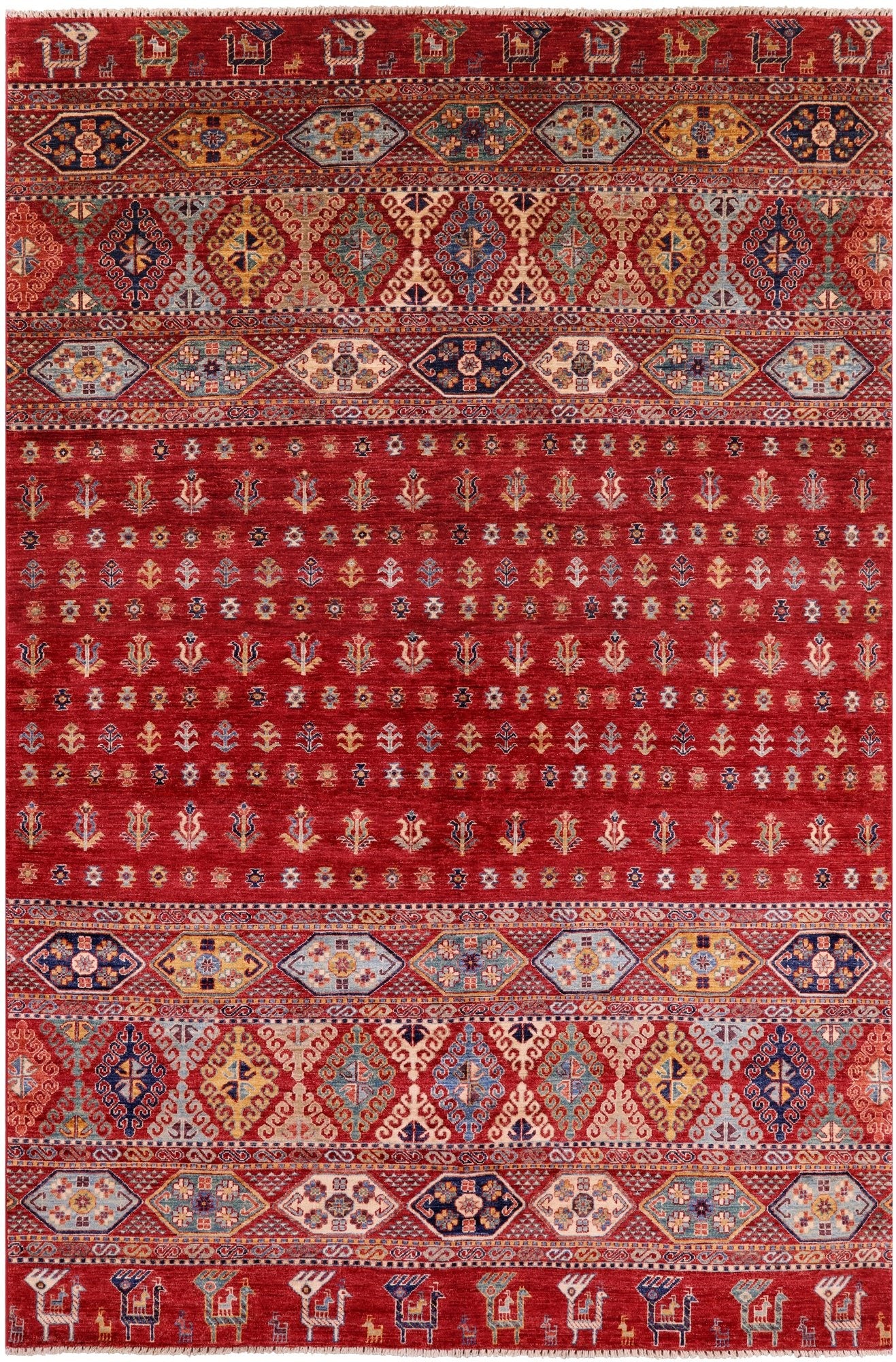 Red Tribal Persian Gabbeh Hand Knotted Wool Rug - 6' 7" X 9' 9" - Golden Nile