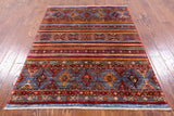 Khorjin Persian Gabbeh Hand Knotted Wool Rug - 4' 2" X 5' 9" - Golden Nile