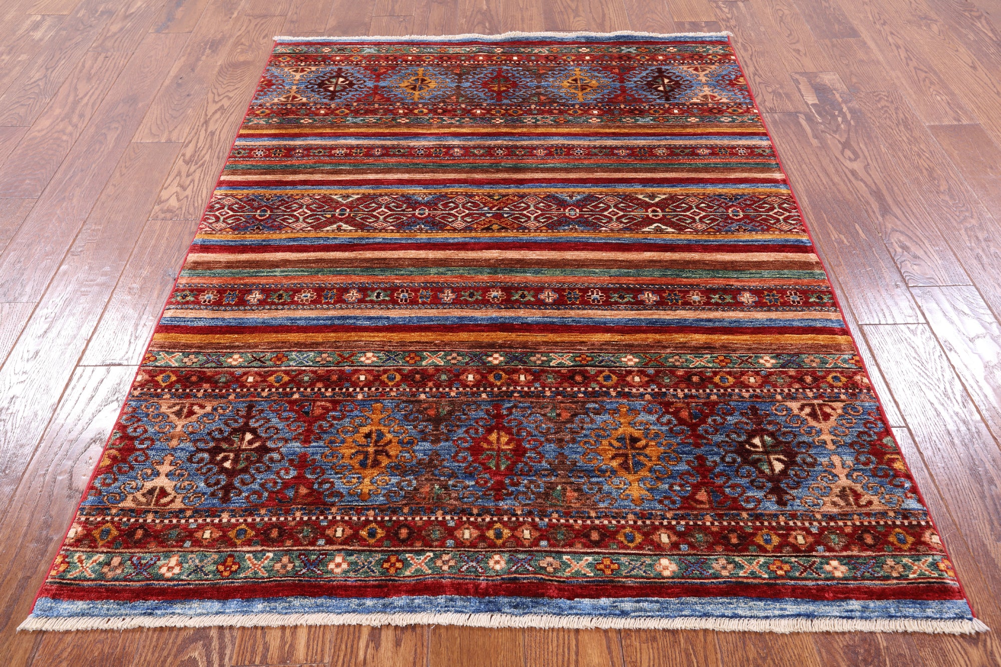 Khorjin Persian Gabbeh Hand Knotted Wool Rug - 4' 2" X 5' 9" - Golden Nile