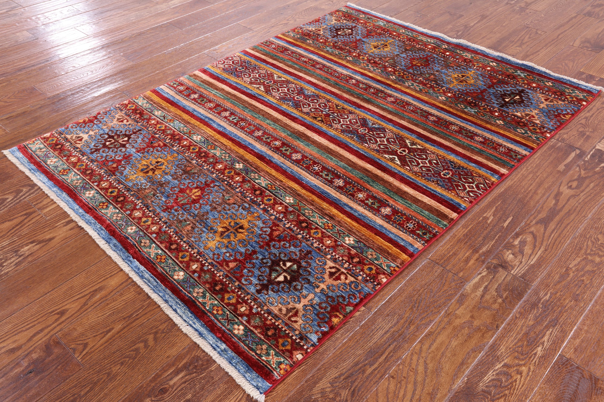 Khorjin Persian Gabbeh Hand Knotted Wool Rug - 4' 2" X 5' 9" - Golden Nile