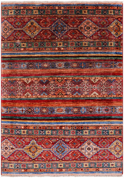 Khorjin Persian Gabbeh Hand Knotted Wool Rug - 3' 11" X 5' 9" - Golden Nile